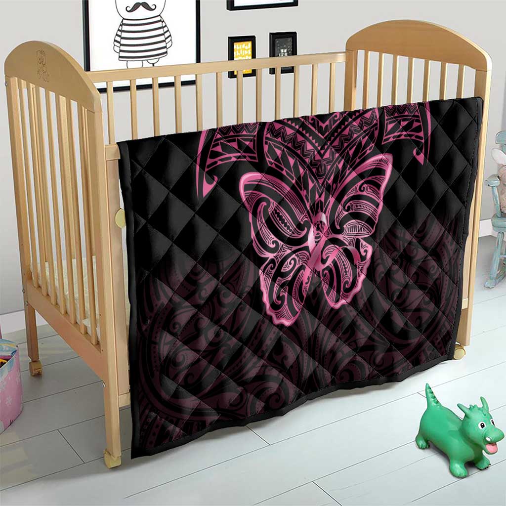 New Zealand Breast Cancer Awareness Quilt Maori Butterfly Pink Ribbon Black Version - Polynesian Pride