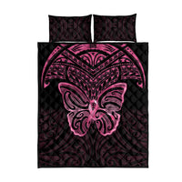 New Zealand Breast Cancer Awareness Quilt Bed Set Maori Butterfly Pink Ribbon Black Version - Polynesian Pride