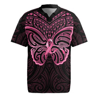 New Zealand Breast Cancer Awareness Rugby Jersey Maori Butterfly Pink Ribbon Black Version - Polynesian Pride