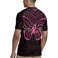New Zealand Breast Cancer Awareness Rugby Jersey Maori Butterfly Pink Ribbon Black Version - Polynesian Pride
