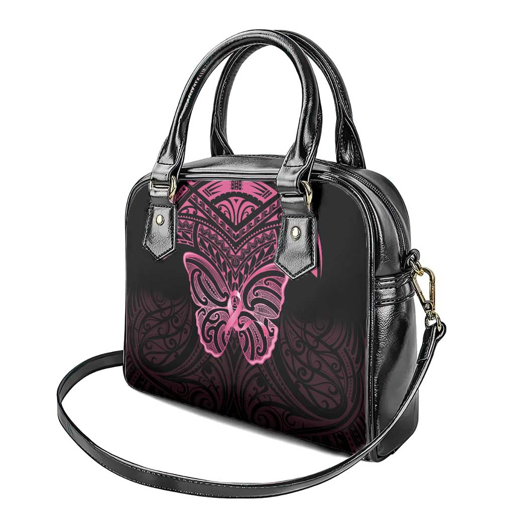 New Zealand Breast Cancer Awareness Shoulder Handbag Maori Butterfly Pink Ribbon Black Version - Polynesian Pride