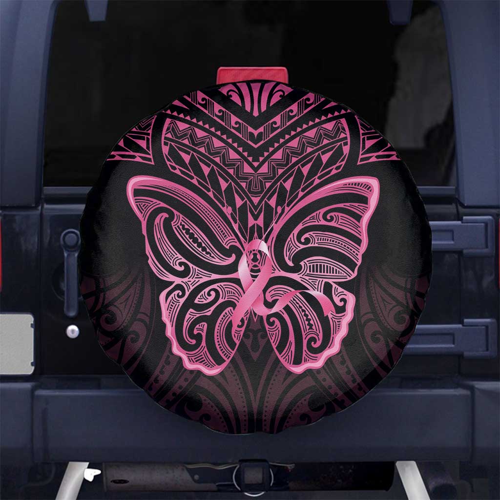 New Zealand Breast Cancer Awareness Spare Tire Cover Maori Butterfly Pink Ribbon Black Version - Polynesian Pride