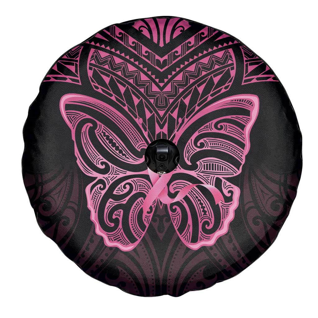New Zealand Breast Cancer Awareness Spare Tire Cover Maori Butterfly Pink Ribbon Black Version - Polynesian Pride