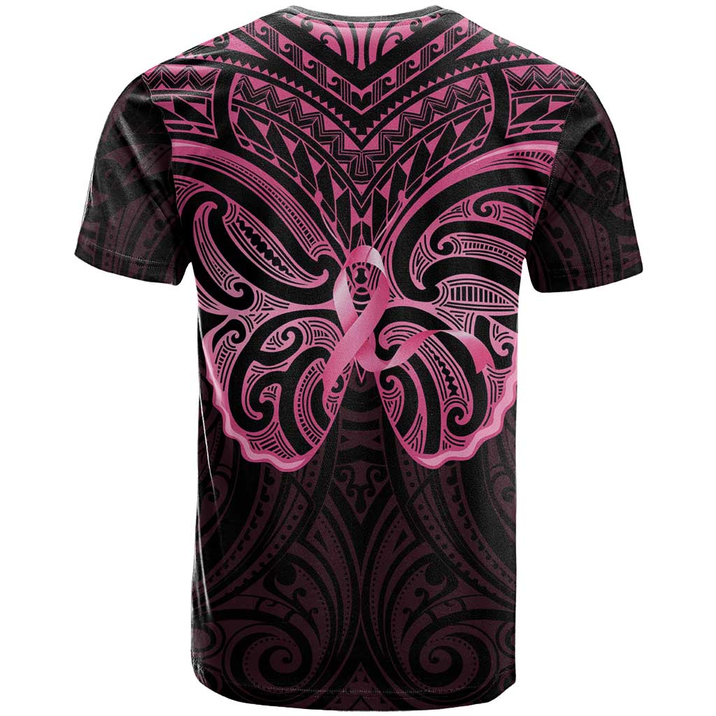 New Zealand Breast Cancer Awareness T Shirt Maori Butterfly Pink Ribbon Black Version - Polynesian Pride