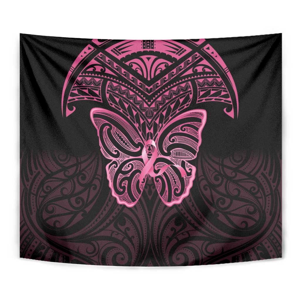 New Zealand Breast Cancer Awareness Tapestry Maori Butterfly Pink Ribbon Black Version - Polynesian Pride