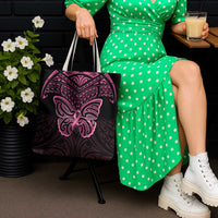 New Zealand Breast Cancer Awareness Tote Bag Maori Butterfly Pink Ribbon Black Version - Polynesian Pride
