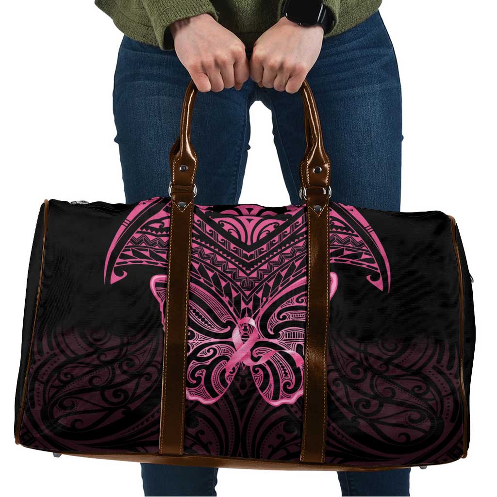New Zealand Breast Cancer Awareness Travel Bag Maori Butterfly Pink Ribbon Black Version - Polynesian Pride