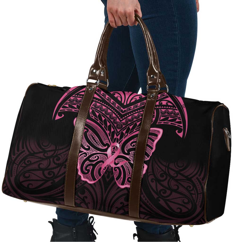 New Zealand Breast Cancer Awareness Travel Bag Maori Butterfly Pink Ribbon Black Version - Polynesian Pride