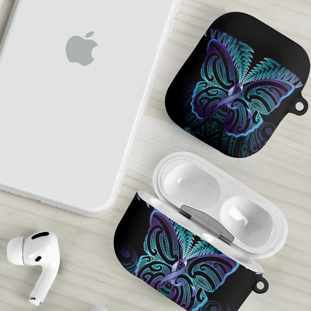 Suicide Prevention New Zealand AirPods Case Aotearoa Maori Butterfly Mix Silver Fern - Polynesian Pride