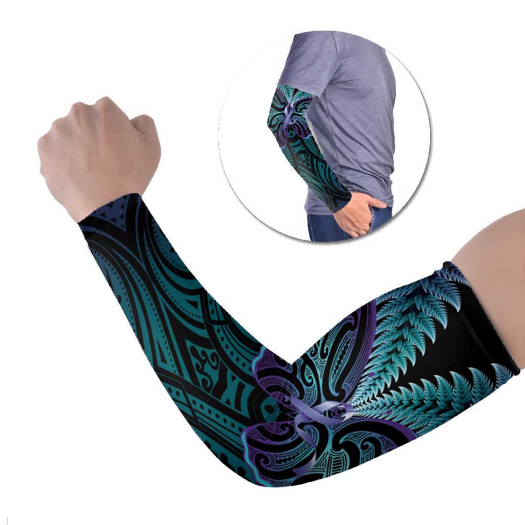 Suicide Prevention New Zealand Arm Sleeves Aotearoa Maori Butterfly Mix Silver Fern - Polynesian Pride