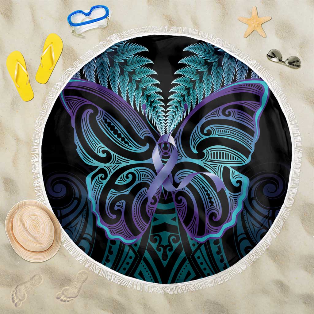 Suicide Prevention New Zealand Beach Blanket Aotearoa Maori Butterfly Mix Silver Fern - Polynesian Pride