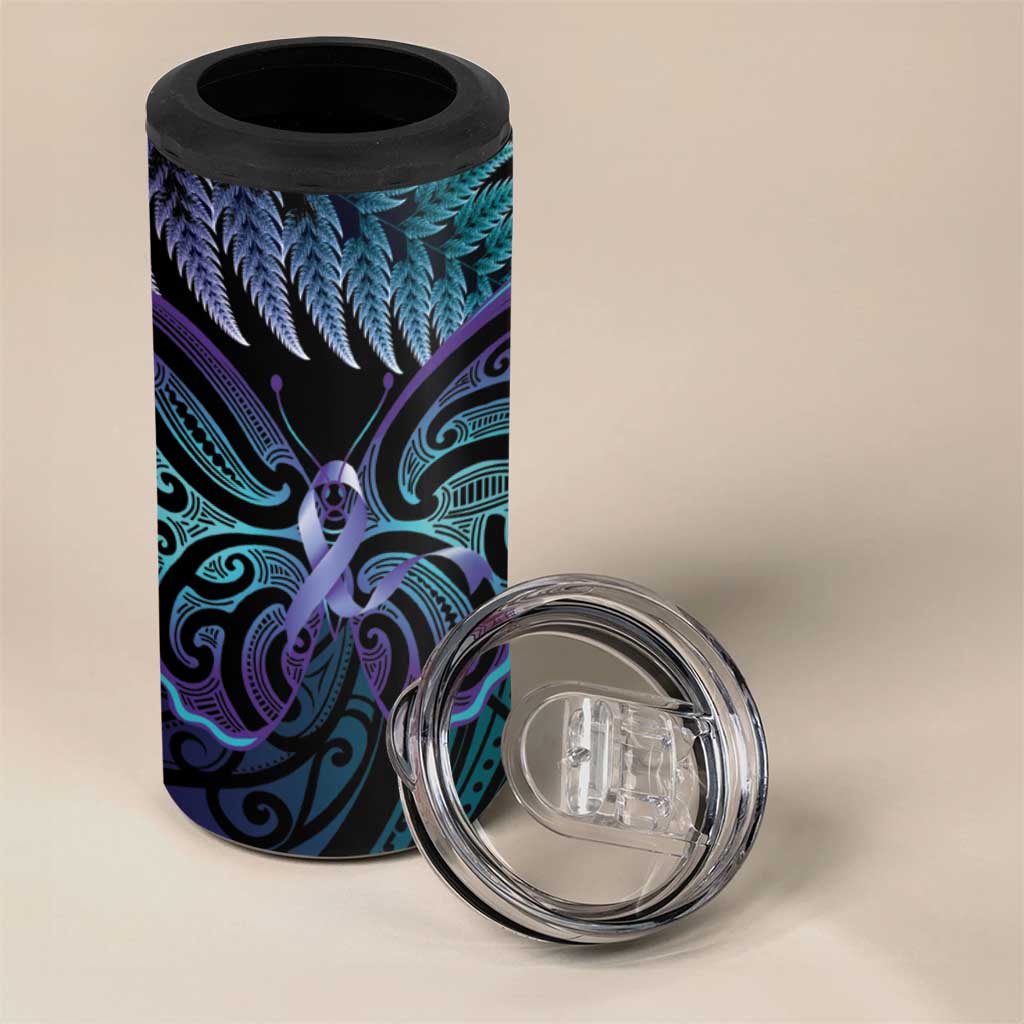 Suicide Prevention New Zealand 4 in 1 Can Cooler Tumbler Aotearoa Maori Butterfly Mix Silver Fern - Polynesian Pride