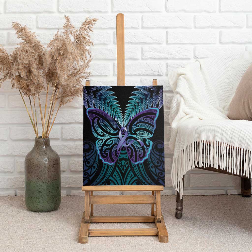 Suicide Prevention New Zealand Canvas Wall Art Aotearoa Maori Butterfly Mix Silver Fern - Polynesian Pride