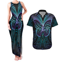 Suicide Prevention New Zealand Couples Matching Tank Maxi Dress and Hawaiian Shirt Aotearoa Maori Butterfly Mix Silver Fern - Polynesian Pride