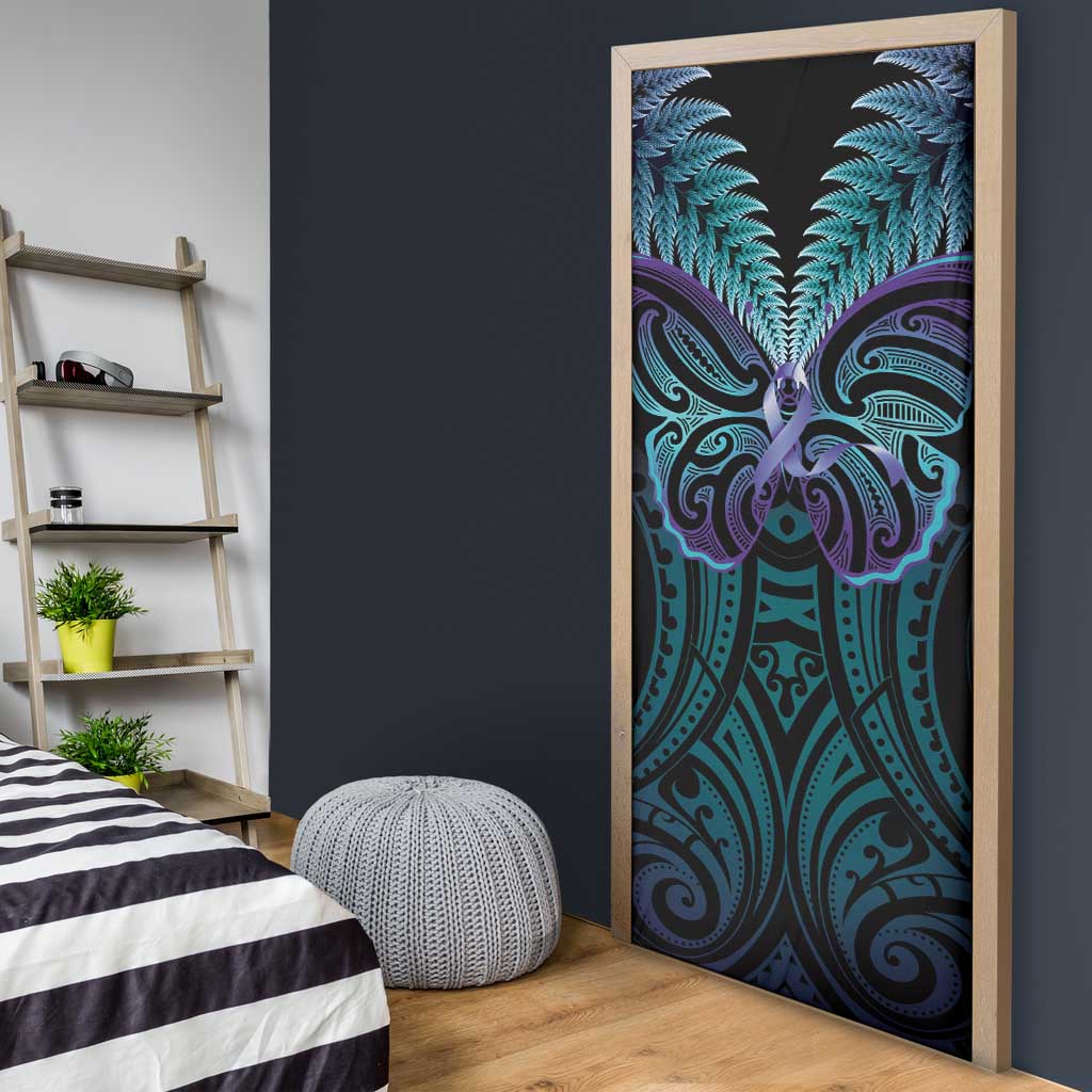 Suicide Prevention New Zealand Door Cover Aotearoa Maori Butterfly Mix Silver Fern - Polynesian Pride