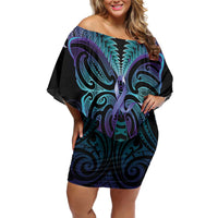Suicide Prevention New Zealand Family Matching Off Shoulder Short Dress and Hawaiian Shirt Aotearoa Maori Butterfly Mix Silver Fern - Polynesian Pride