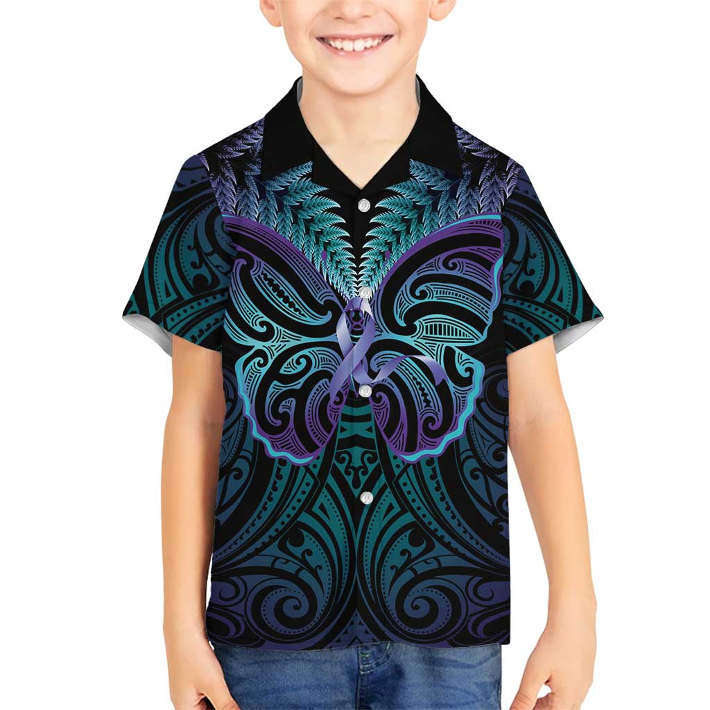 Suicide Prevention New Zealand Family Matching Off Shoulder Short Dress and Hawaiian Shirt Aotearoa Maori Butterfly Mix Silver Fern - Polynesian Pride