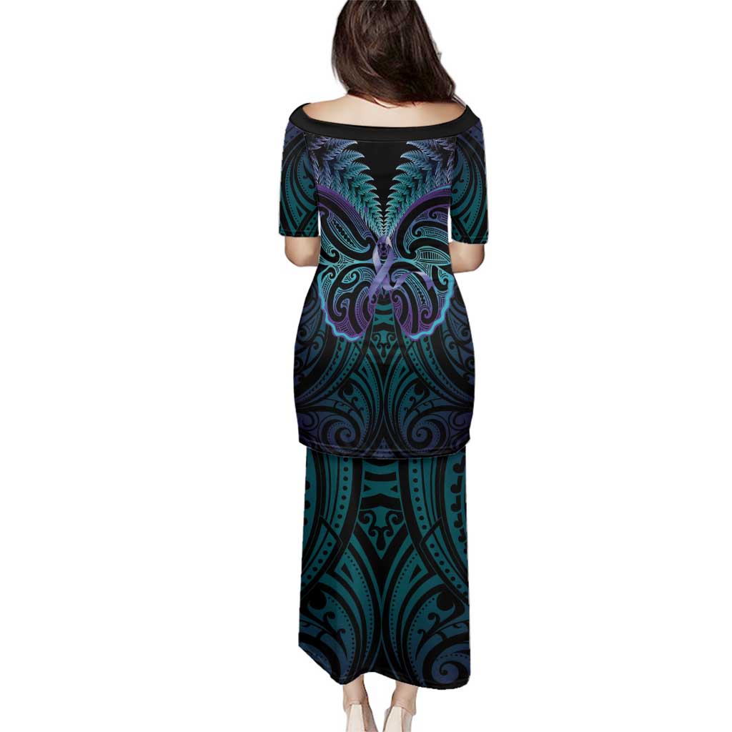 Suicide Prevention New Zealand Family Matching Puletasi and Hawaiian Shirt Aotearoa Maori Butterfly Mix Silver Fern LT14 - Polynesian Pride