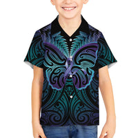 Suicide Prevention New Zealand Family Matching Puletasi and Hawaiian Shirt Aotearoa Maori Butterfly Mix Silver Fern LT14 Son's Shirt Black - Polynesian Pride