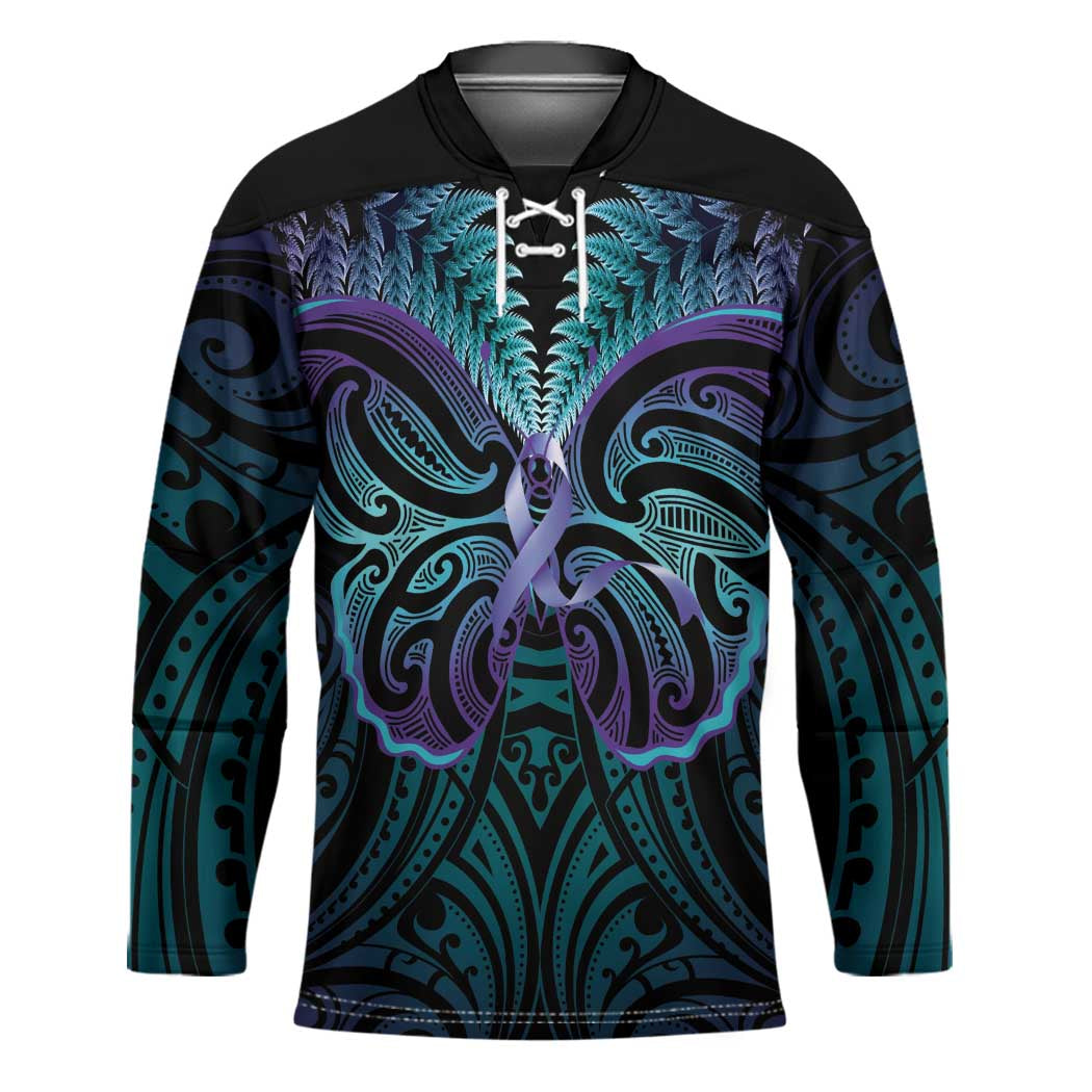 Suicide Prevention New Zealand Hockey Jersey Aotearoa Maori Butterfly Mix Silver Fern - Polynesian Pride