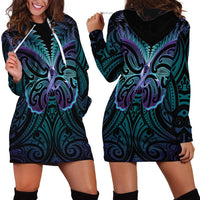 Suicide Prevention New Zealand Hoodie Dress Aotearoa Maori Butterfly Mix Silver Fern - Polynesian Pride