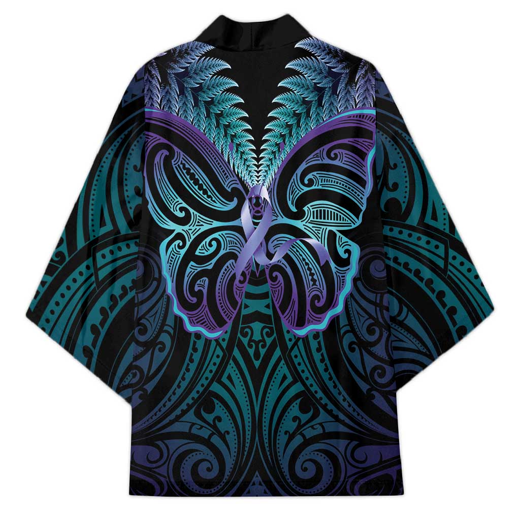 Suicide Prevention New Zealand Kimono Aotearoa Maori Butterfly Mix Silver Fern - Polynesian Pride