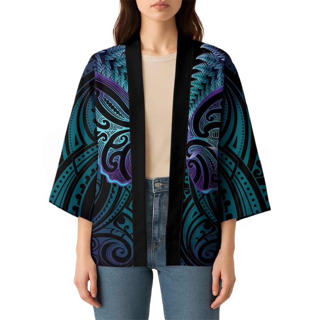 Suicide Prevention New Zealand Kimono Aotearoa Maori Butterfly Mix Silver Fern - Polynesian Pride