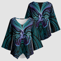 Suicide Prevention New Zealand Kimono Sleeve Blouse Aotearoa Maori Butterfly Mix Silver Fern - Polynesian Pride