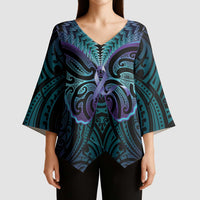 Suicide Prevention New Zealand Kimono Sleeve Blouse Aotearoa Maori Butterfly Mix Silver Fern - Polynesian Pride