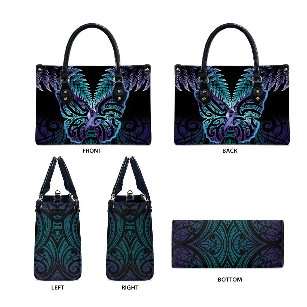 Suicide Prevention New Zealand Leather Bag Aotearoa Maori Butterfly Mix Silver Fern - Polynesian Pride