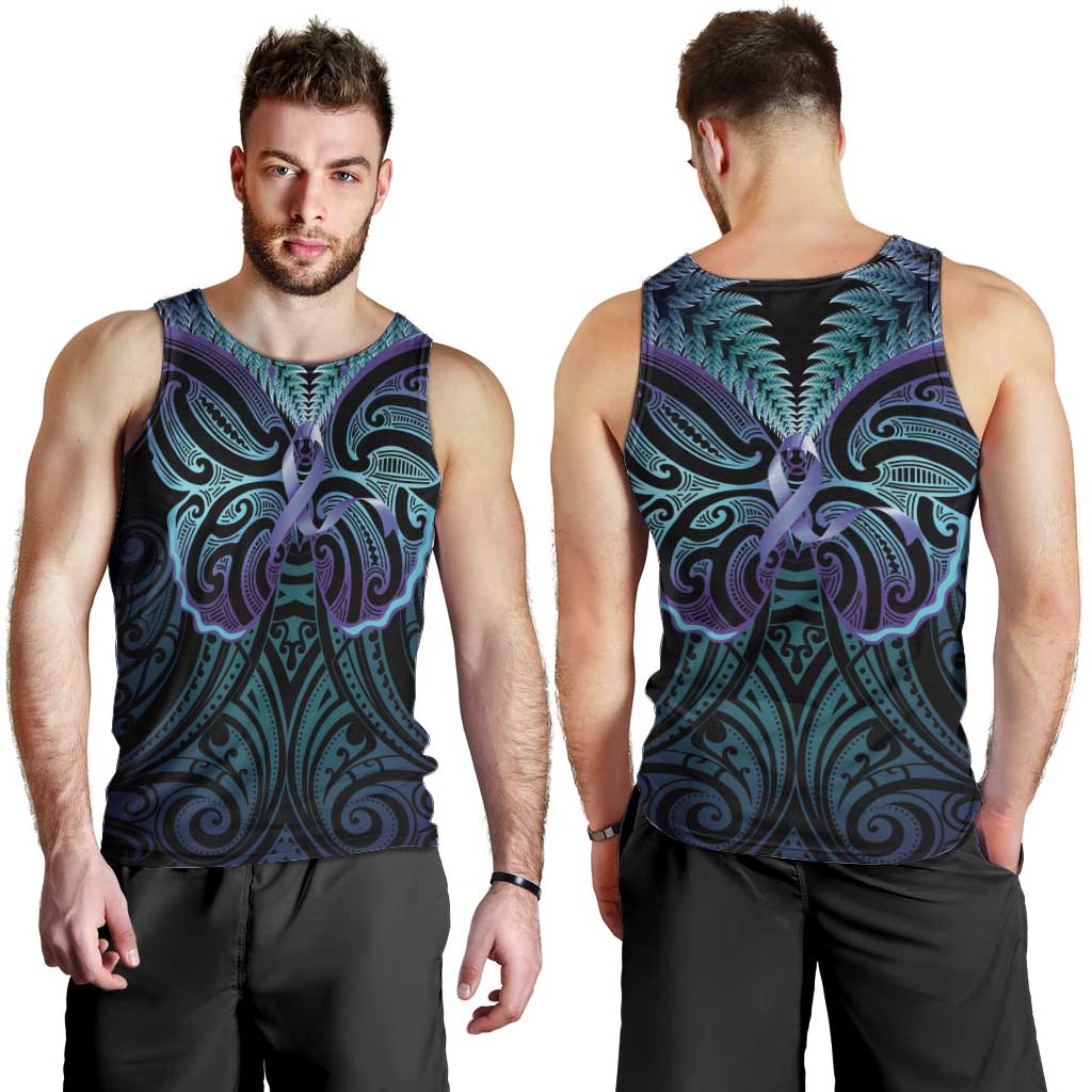Suicide Prevention New Zealand Men Tank Top Aotearoa Maori Butterfly Mix Silver Fern - Polynesian Pride