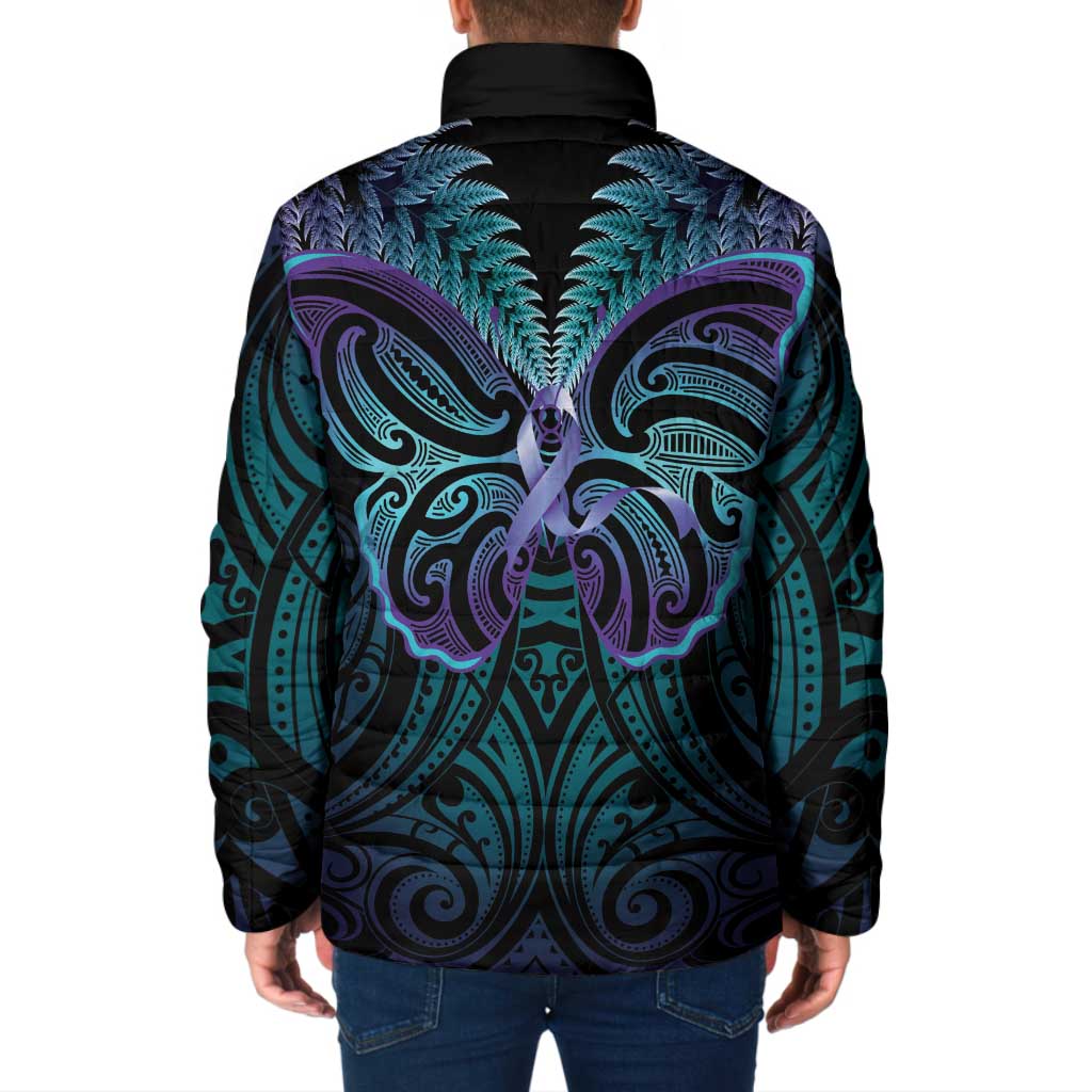 Suicide Prevention New Zealand Padded Jacket Aotearoa Maori Butterfly Mix Silver Fern - Polynesian Pride