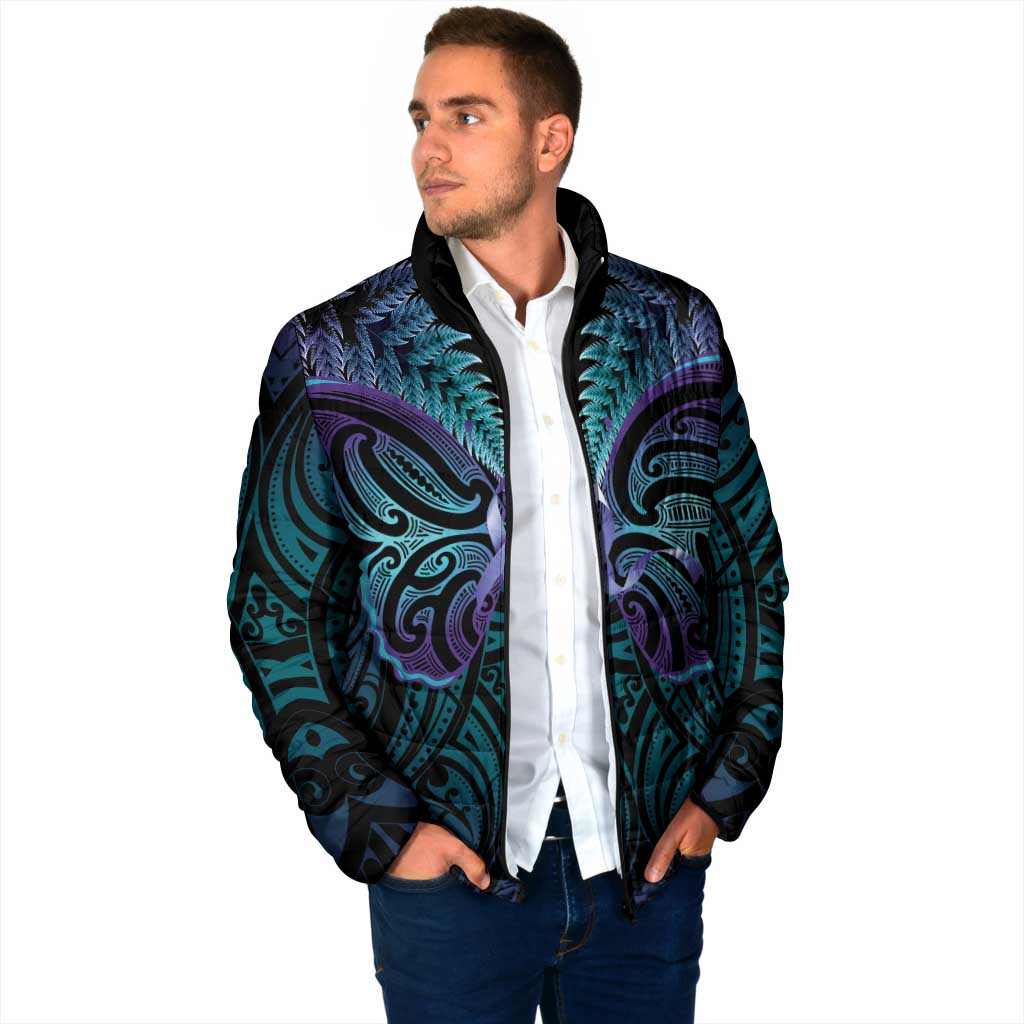 Suicide Prevention New Zealand Padded Jacket Aotearoa Maori Butterfly Mix Silver Fern - Polynesian Pride