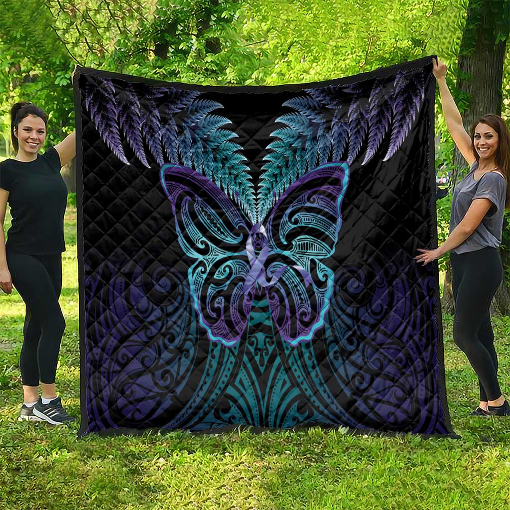 Suicide Prevention New Zealand Quilt Aotearoa Maori Butterfly Mix Silver Fern - Polynesian Pride