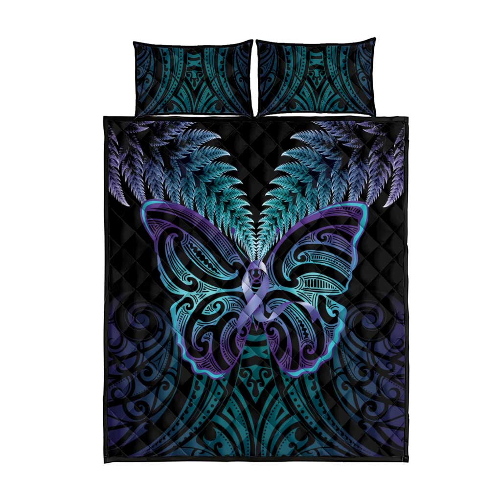 Suicide Prevention New Zealand Quilt Bed Set Aotearoa Maori Butterfly Mix Silver Fern - Polynesian Pride