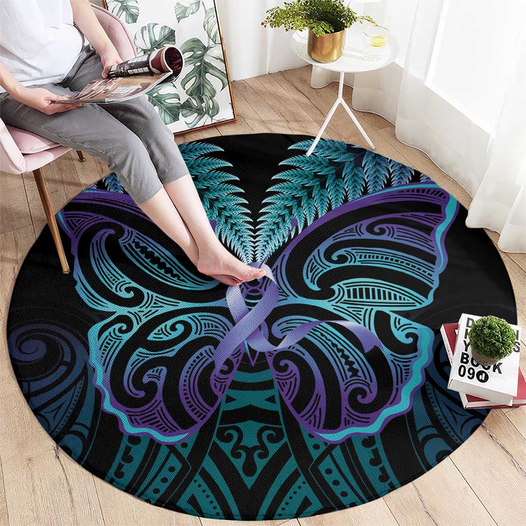 Suicide Prevention New Zealand Round Carpet Aotearoa Maori Butterfly Mix Silver Fern - Polynesian Pride