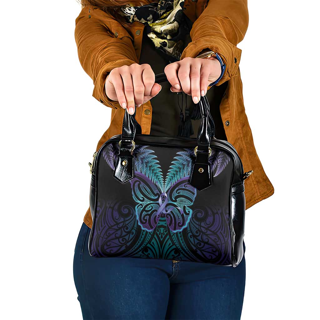 Suicide Prevention New Zealand Shoulder Handbag Aotearoa Maori Butterfly Mix Silver Fern - Polynesian Pride