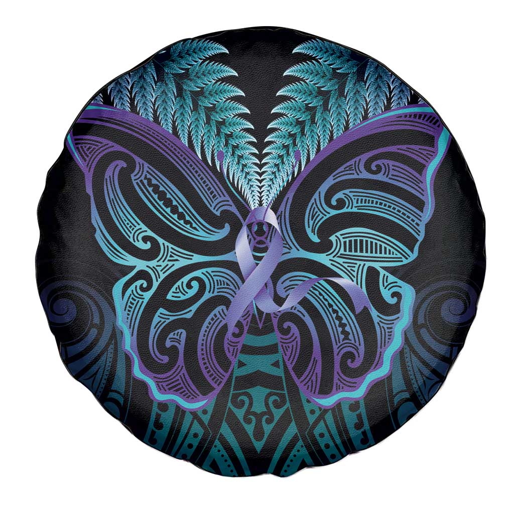 Suicide Prevention New Zealand Spare Tire Cover Aotearoa Maori Butterfly Mix Silver Fern - Polynesian Pride