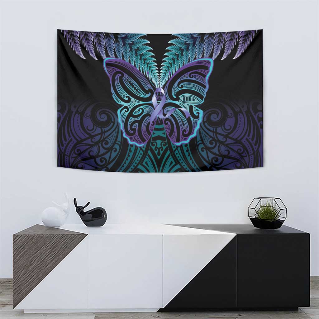Suicide Prevention New Zealand Tapestry Aotearoa Maori Butterfly Mix Silver Fern - Polynesian Pride