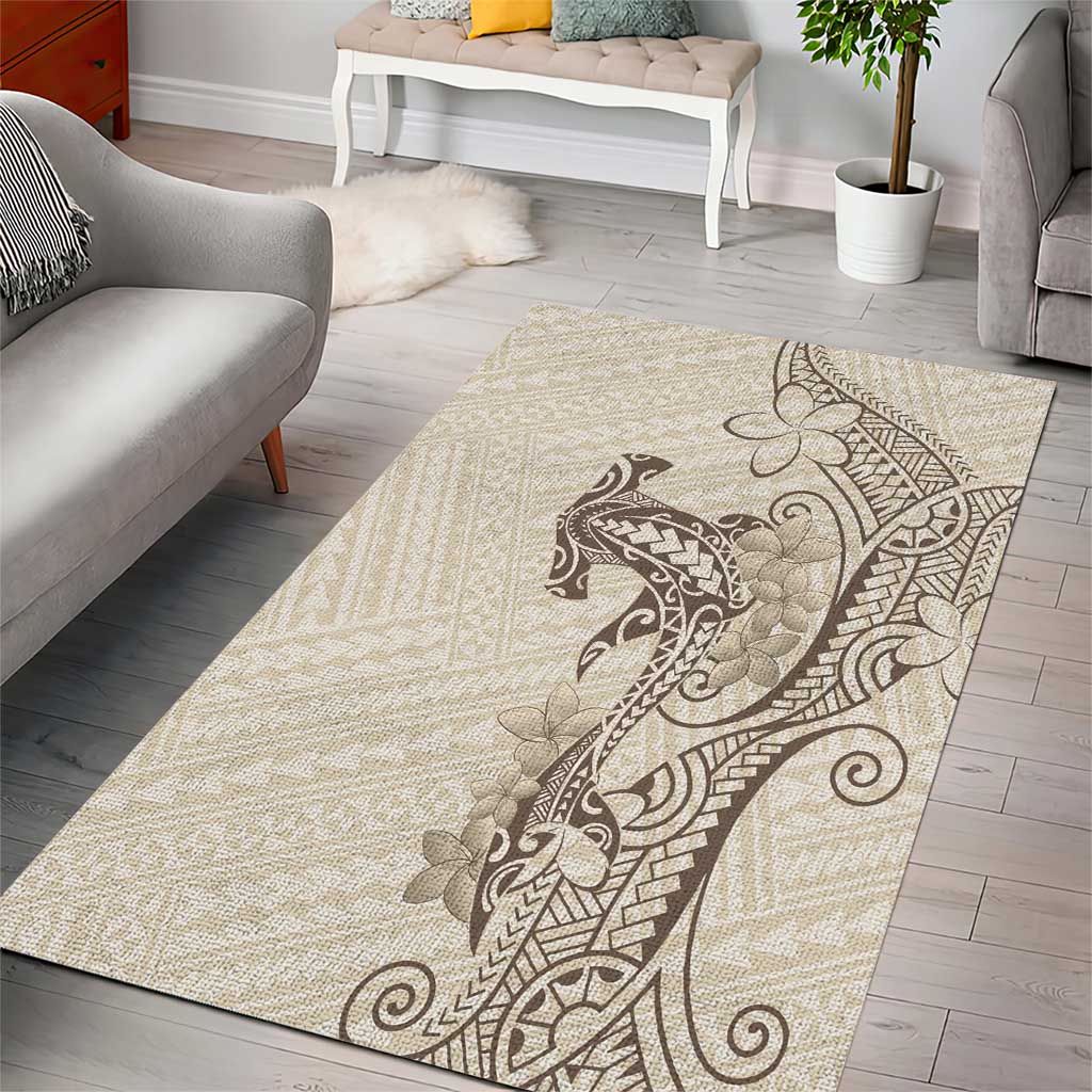 Beige Hawaii Area Rug Hammerhead Shark Tattoo Curve Polynesian - Polynesian Pride