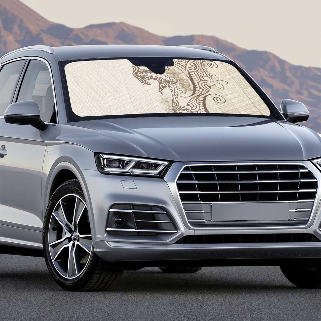 Beige Hawaii Auto Sun Shade Hammerhead Shark Tattoo Curve Polynesian - Polynesian Pride