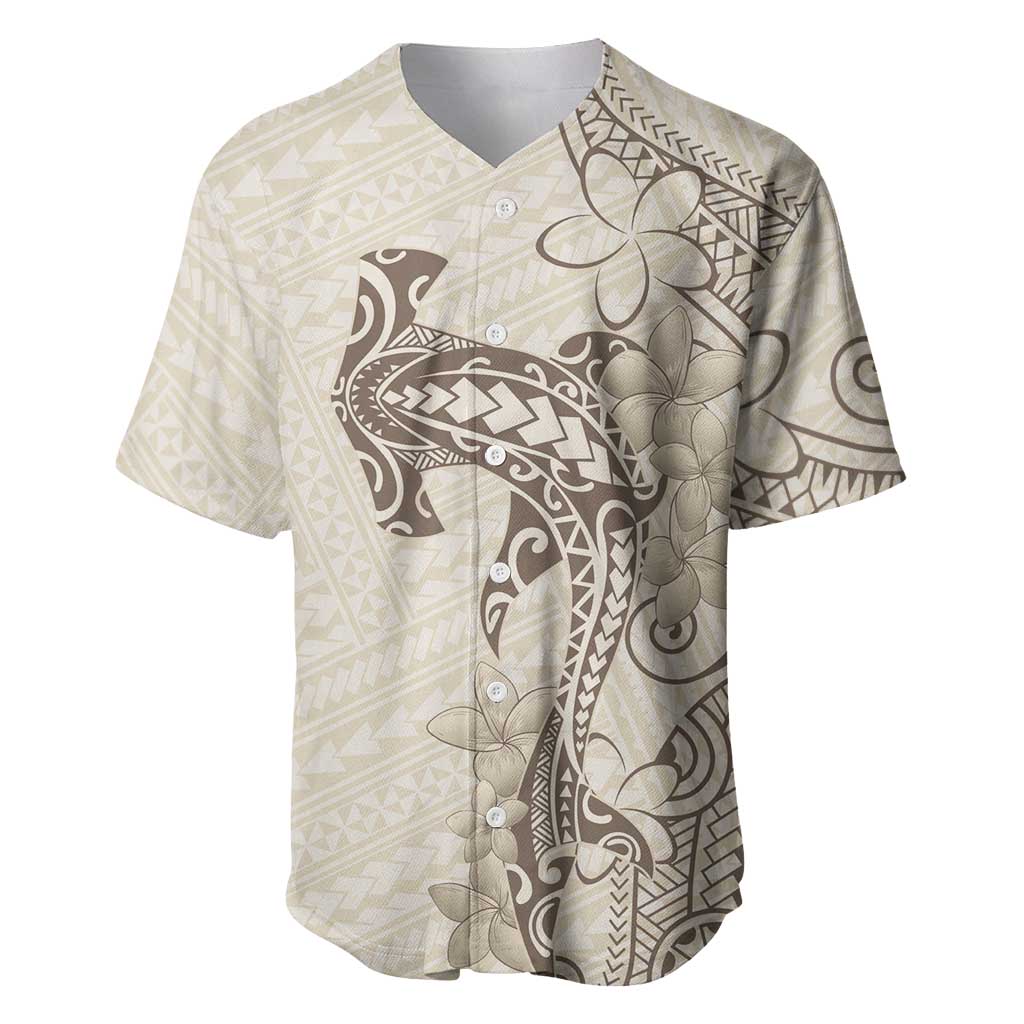 Beige Hawaii Baseball Jersey Hammerhead Shark Tattoo Curve Polynesian - Polynesian Pride