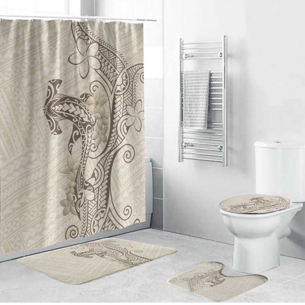 Beige Hawaii Bathroom Set Hammerhead Shark Tattoo Curve Polynesian - Polynesian Pride