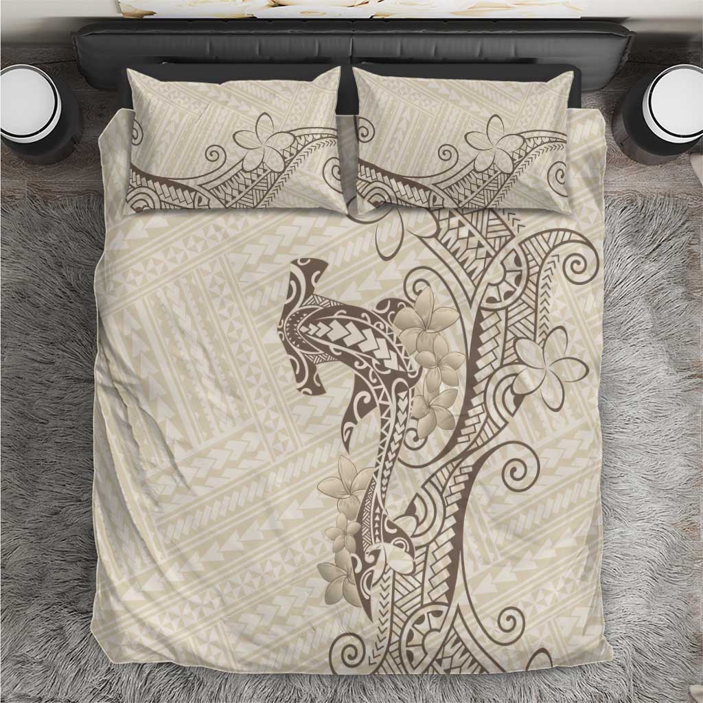 Beige Hawaii Bedding Set Hammerhead Shark Tattoo Curve Polynesian - Polynesian Pride