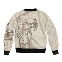 Beige Hawaii Bomber Jacket Hammerhead Shark Tattoo Curve Polynesian LT14 - Polynesian Pride
