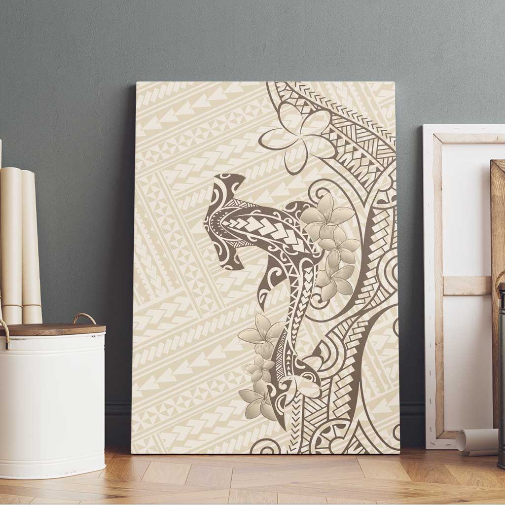 Beige Hawaii Canvas Wall Art Hammerhead Shark Tattoo Curve Polynesian - Polynesian Pride