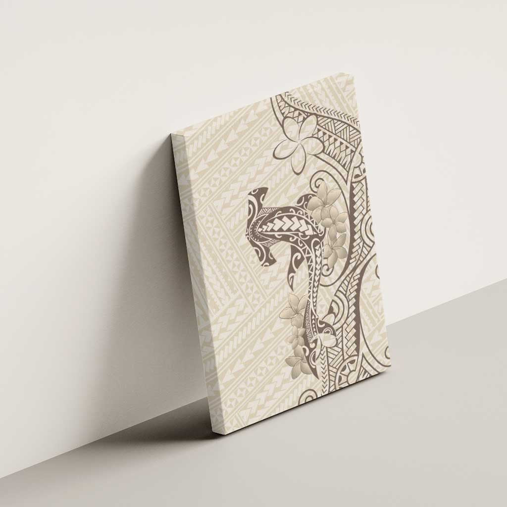 Beige Hawaii Canvas Wall Art Hammerhead Shark Tattoo Curve Polynesian - Polynesian Pride