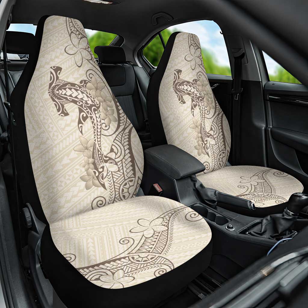 Beige Hawaii Car Seat Cover Hammerhead Shark Tattoo Curve Polynesian - Polynesian Pride