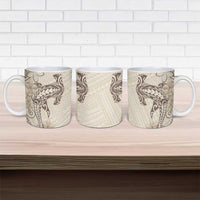 Beige Hawaii Ceramic Mug Hammerhead Shark Tattoo Curve Polynesian - Polynesian Pride