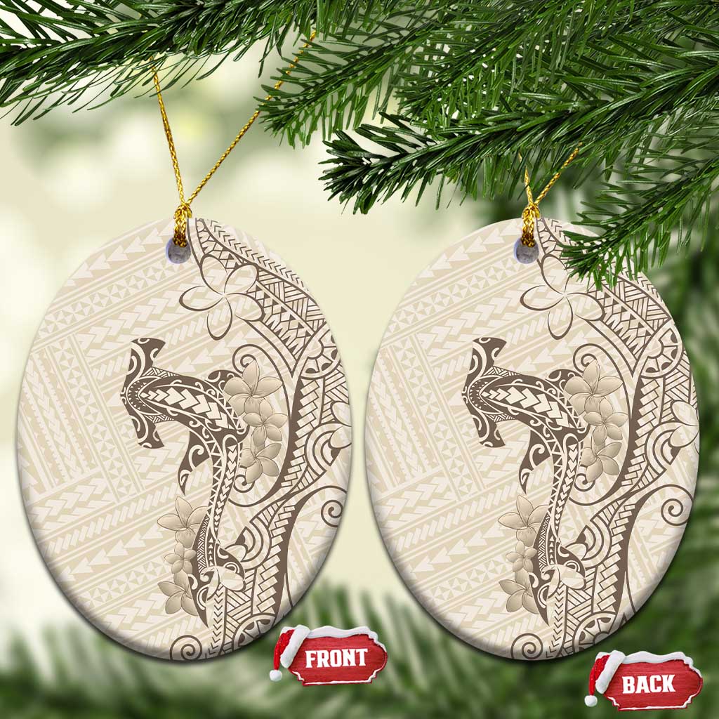 Beige Hawaii Ceramic Ornament Hammerhead Shark Tattoo Curve Polynesian LT14 Oval Beige - Polynesian Pride